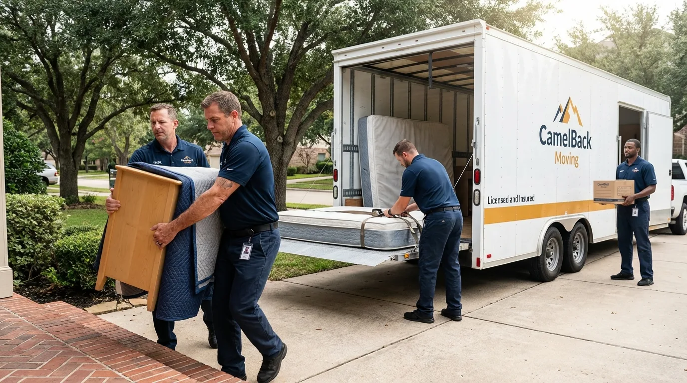 Crew loading residential truck for cross-state move from Lincolnshire, IL