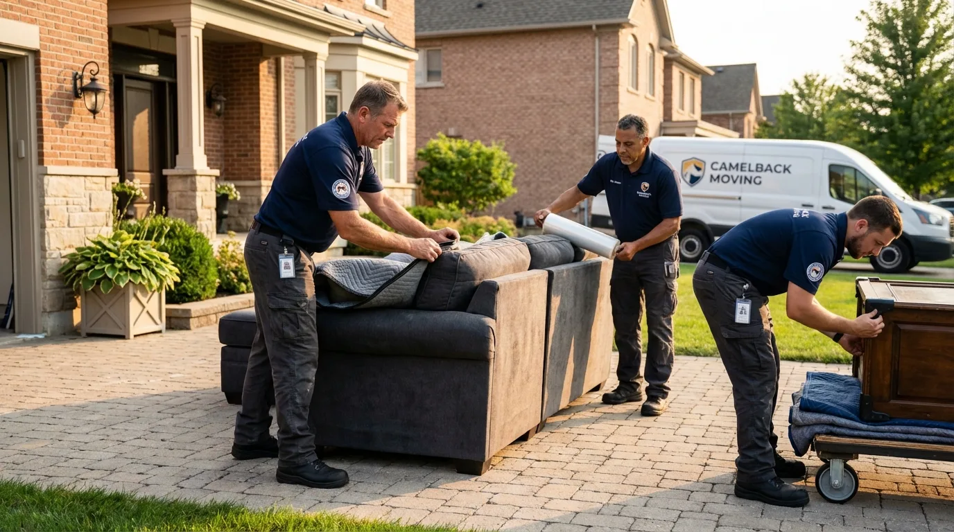 Large estate moving crew wrapping furniture in Lincolnshire, IL