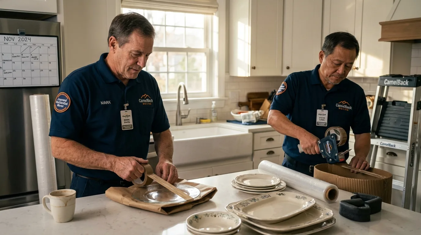 Professional crew packing kitchen dishware in Lincolnshire, IL